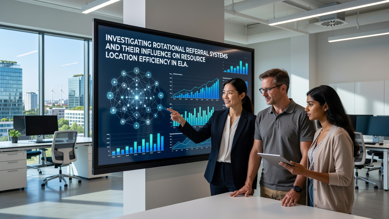 Visualization of resource location metrics before and after implementing rotational referral protocols in a multi-node digital system